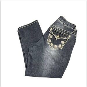 ND Weekend Crop Jean Women 12 Dark Wash Blue Denim Pant Flap Embroidered Pockets